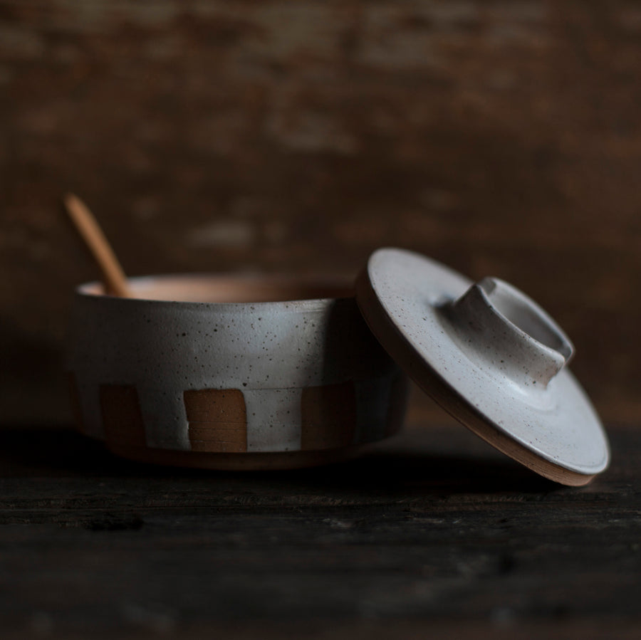 Handmade Spice Dish with nested Wooden Spoon
